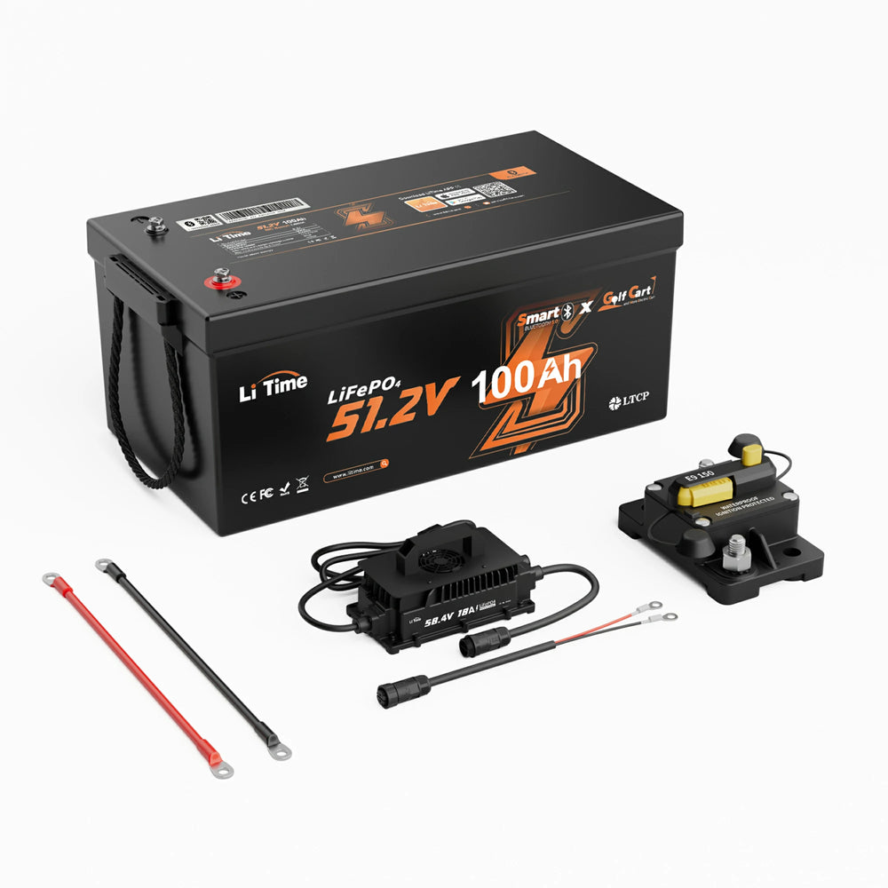 litime 48v marine kit with 100ah bluetooth battery, 18A charger and 150a circuit breaker