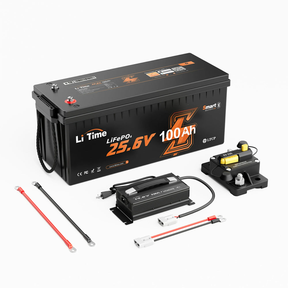 litime 24v marine kit with 100ah Bluetooth battery, 20a charger &150a circuit breaker