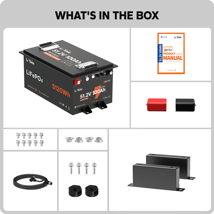 overview of LiTime 48v 100ah lithium metal case golf cart batteries