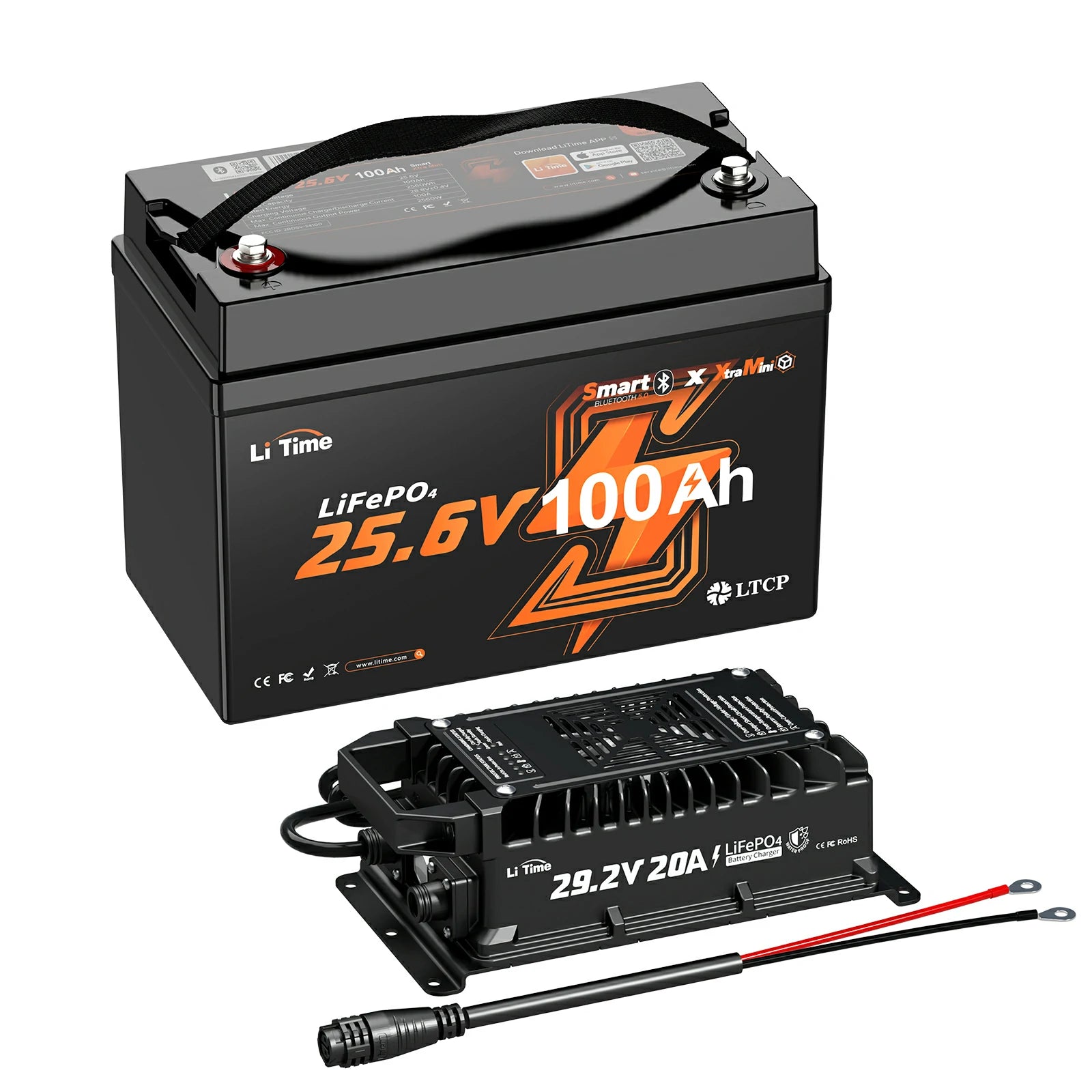 litime 24v 100ah group 31  LiFePO4 battery​ with 29.2V 20A LiFePO4 charger for rv use