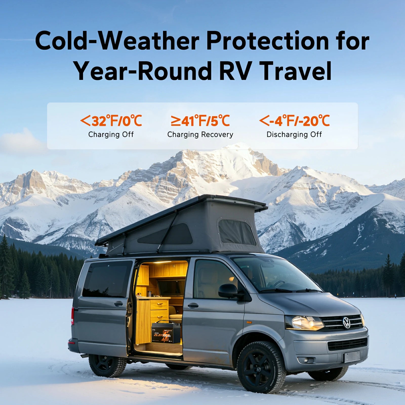 litime 24v 100ah group 31 lifepo4 battery​ with cold-weather protection for year-round RV travel