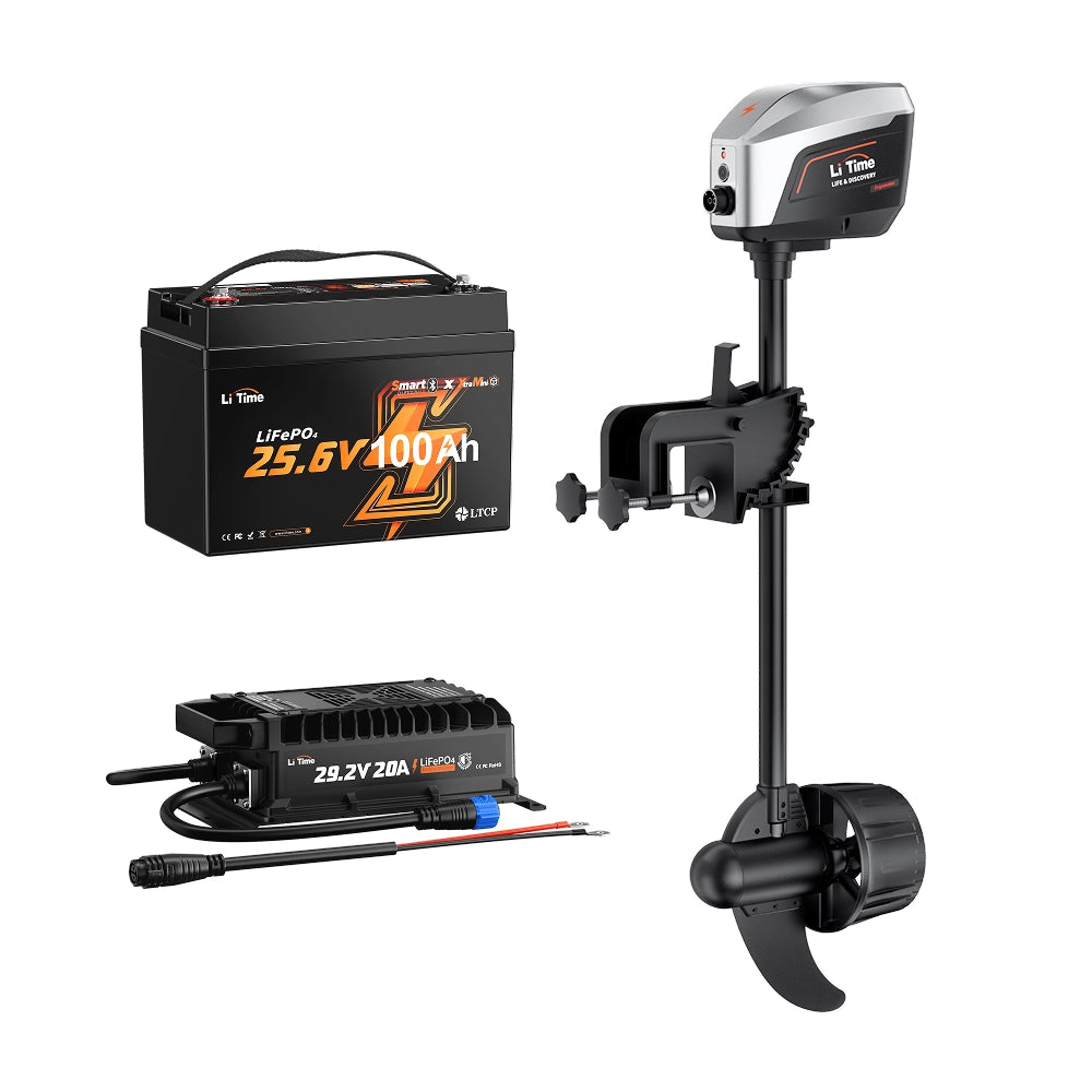 LiTime portable 24V 700W 2 HP electric outboard motor with battery and charger