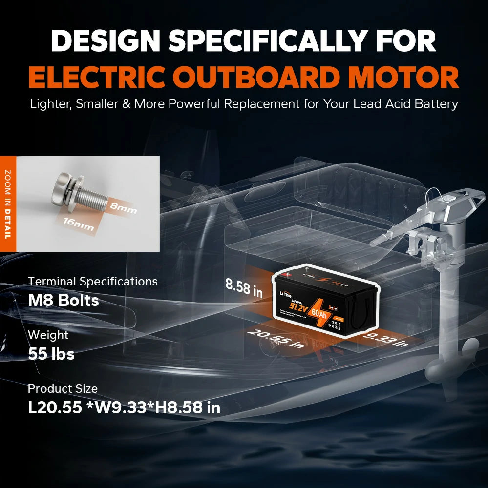 dimension and weight information of litime 48v marine outboard motor battery