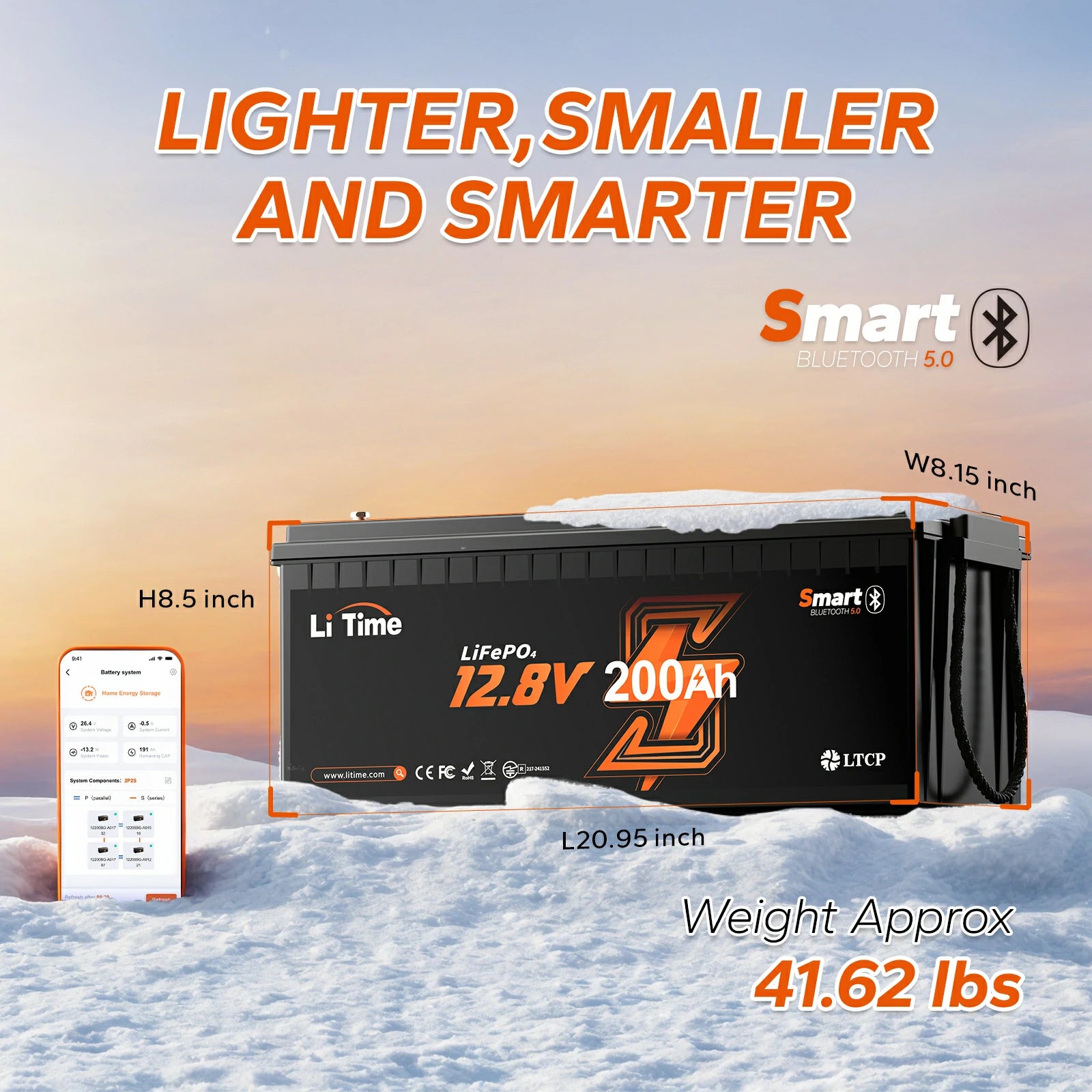 12V 200Ah LiFePO4 Battery 2560Wh Energy Capacity for RV Solar Marine Power Systems