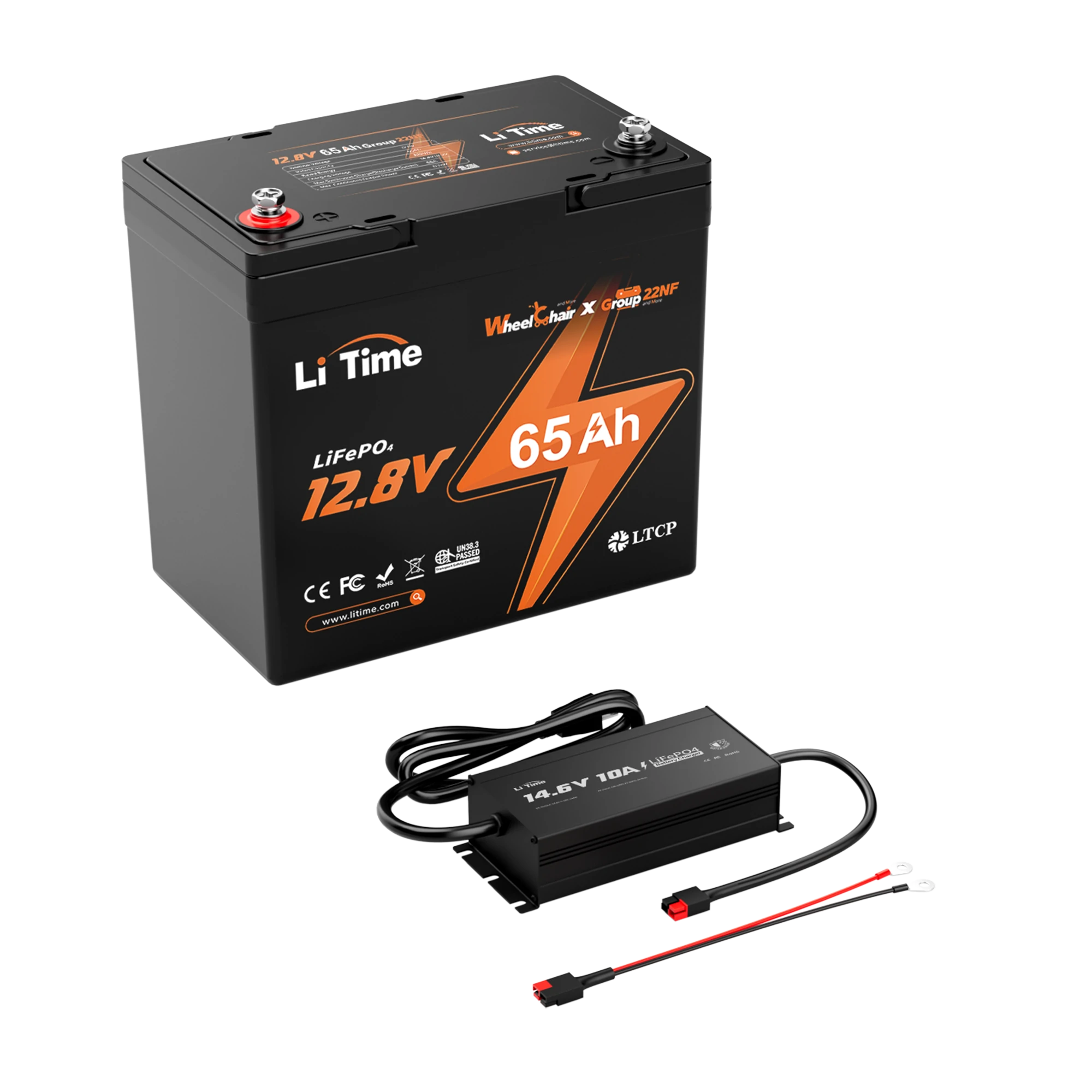 LiTime 12V 65Ah 22NF Lithium Battery for Trolling Motor, Heavy Duty Power Wheelchair, Mobility Scooter