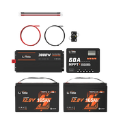 litime rv off-grid kit: tow 12v 165ah lifepo4 batteries power 4224wh energy & 3000w inverter 60a mppt