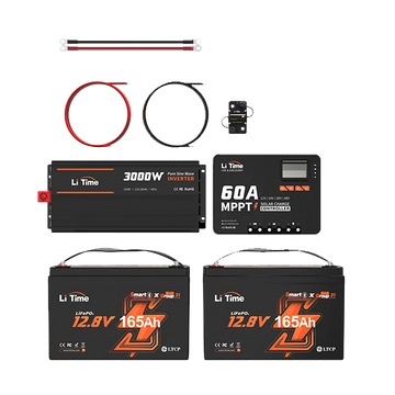 litime rv off-grid kit: tow 12v 165ah lifepo4 batteries power 4224wh energy & 3000w inverter 60a mppt