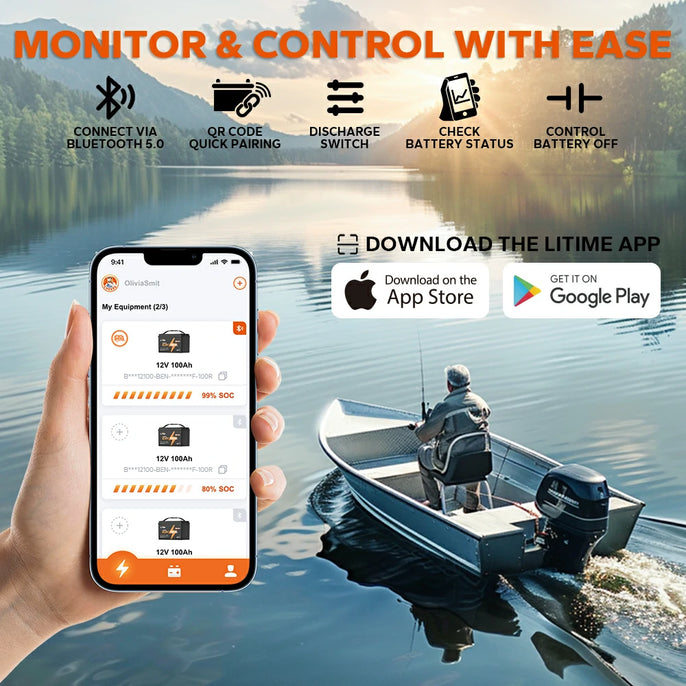  LiTime marine motor battery with bluetooth 5.0 function: monitor & control with ease