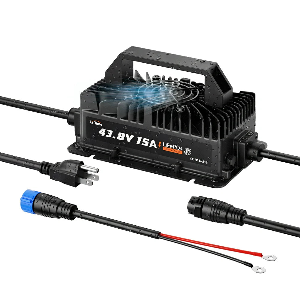 litime 43.8v 15a lifepo4 battery charger and cable 