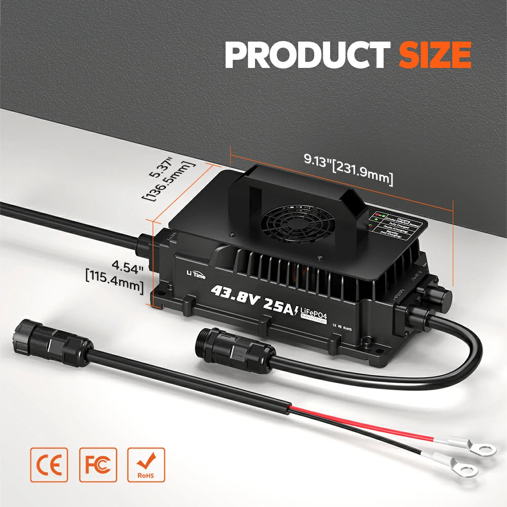 【Like New】LiTime 36V (43.8V) 25A Lithium Golf Cart Waterproof Battery Charger