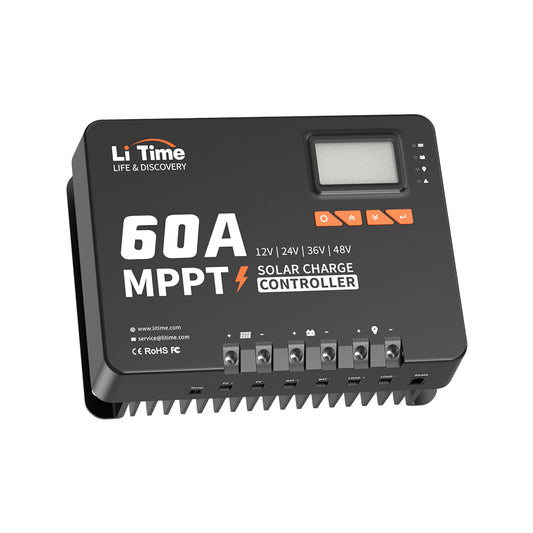 LiTime 60A MPPT 12V/24V/36V/48V Auto DC Input Solar Charge Controller, Build-in Bluetooth Adapter 1000