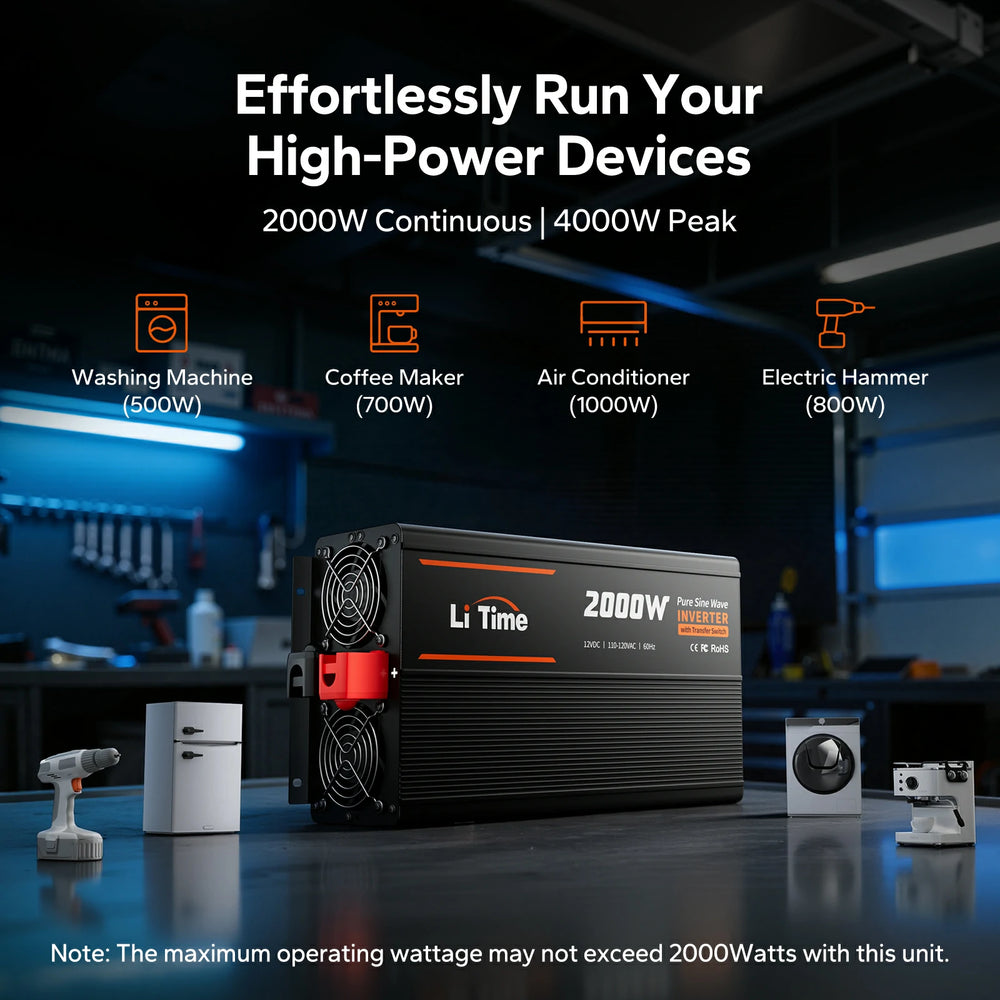 LiTime 2000 Watt 12V Pure Sine Wave Inverter with 20ms ATS Transfer Switch