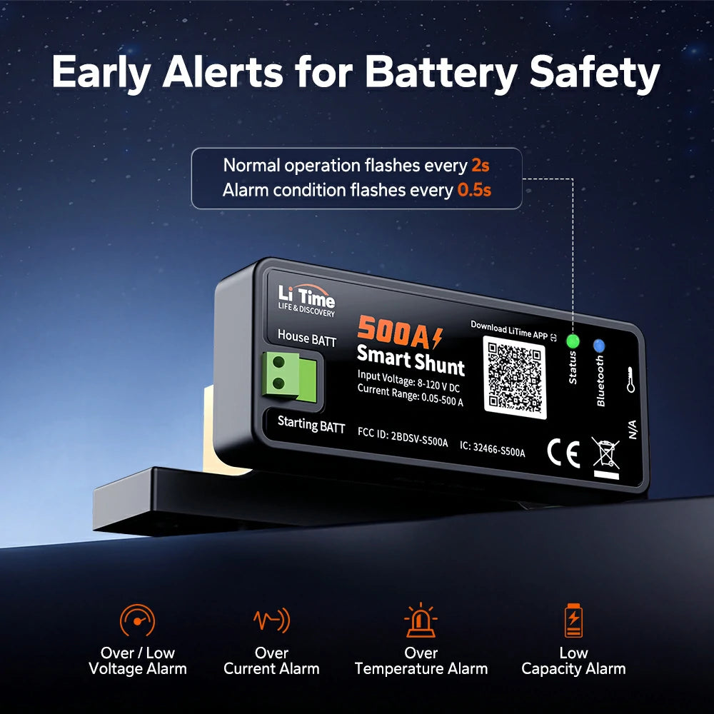 LiTime 500A Battery Shunt | Real-Time Bluetooth Monitoring