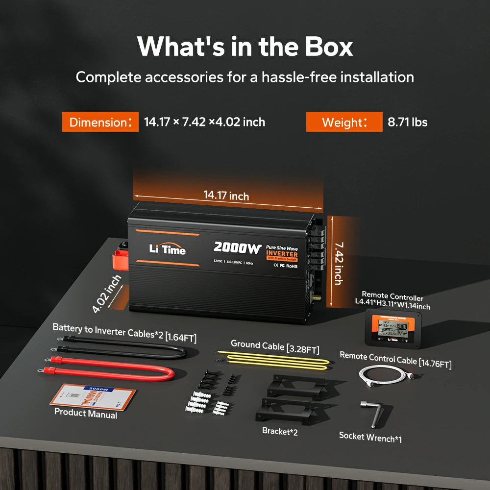 litime 2000 watt pure sine wave power inverter with complete accessoried