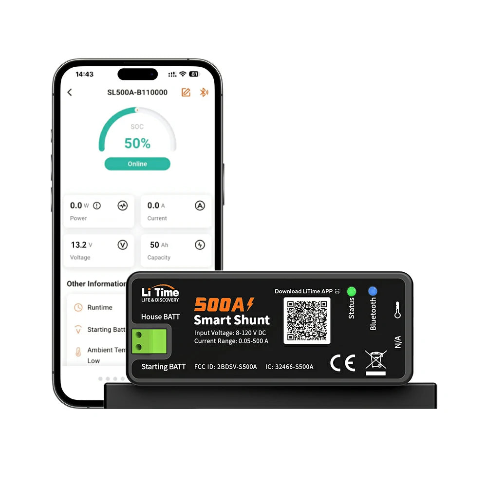LiTime 500A Battery Shunt | Real-Time Bluetooth Monitoring