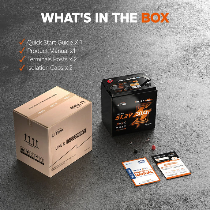 package information of LiTime 51.2V 30Ah gc2 LiFePO4 golf cart Battery