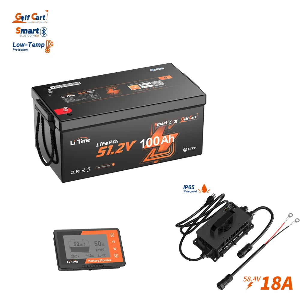 litime 48v 60Ah lithium golf carty battery kit: 1 pack + 18A charger + 500A Monitor 
