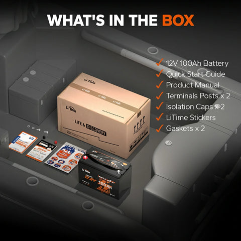 what's in the box of LiTime lithium outboard motor battery