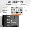 LiTime 60A MPPT solar charge controller with LED indicator, LCD screen, terminals, and built-in Bluetooth module