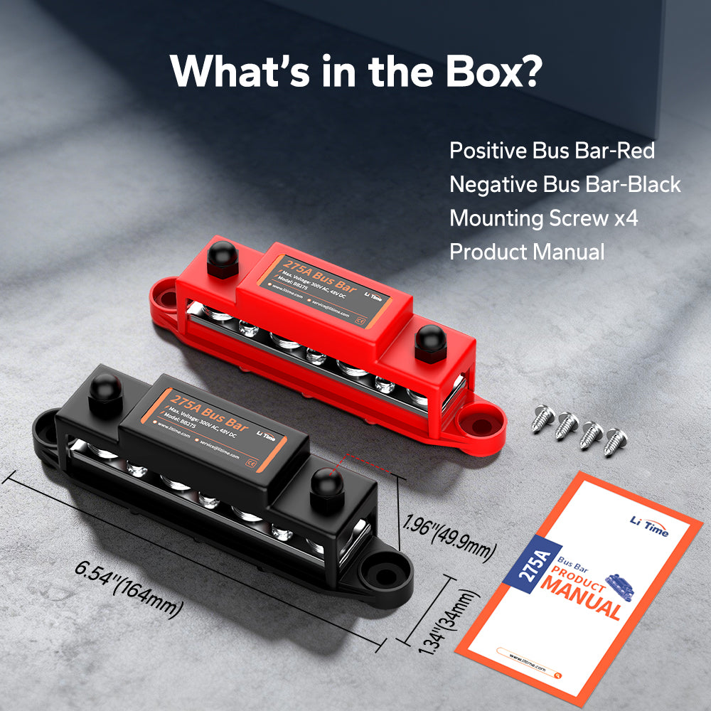 LiTime 12V 275A Power Distribution Bus Bar for RV, Marine, Solar Battery Terminal Block