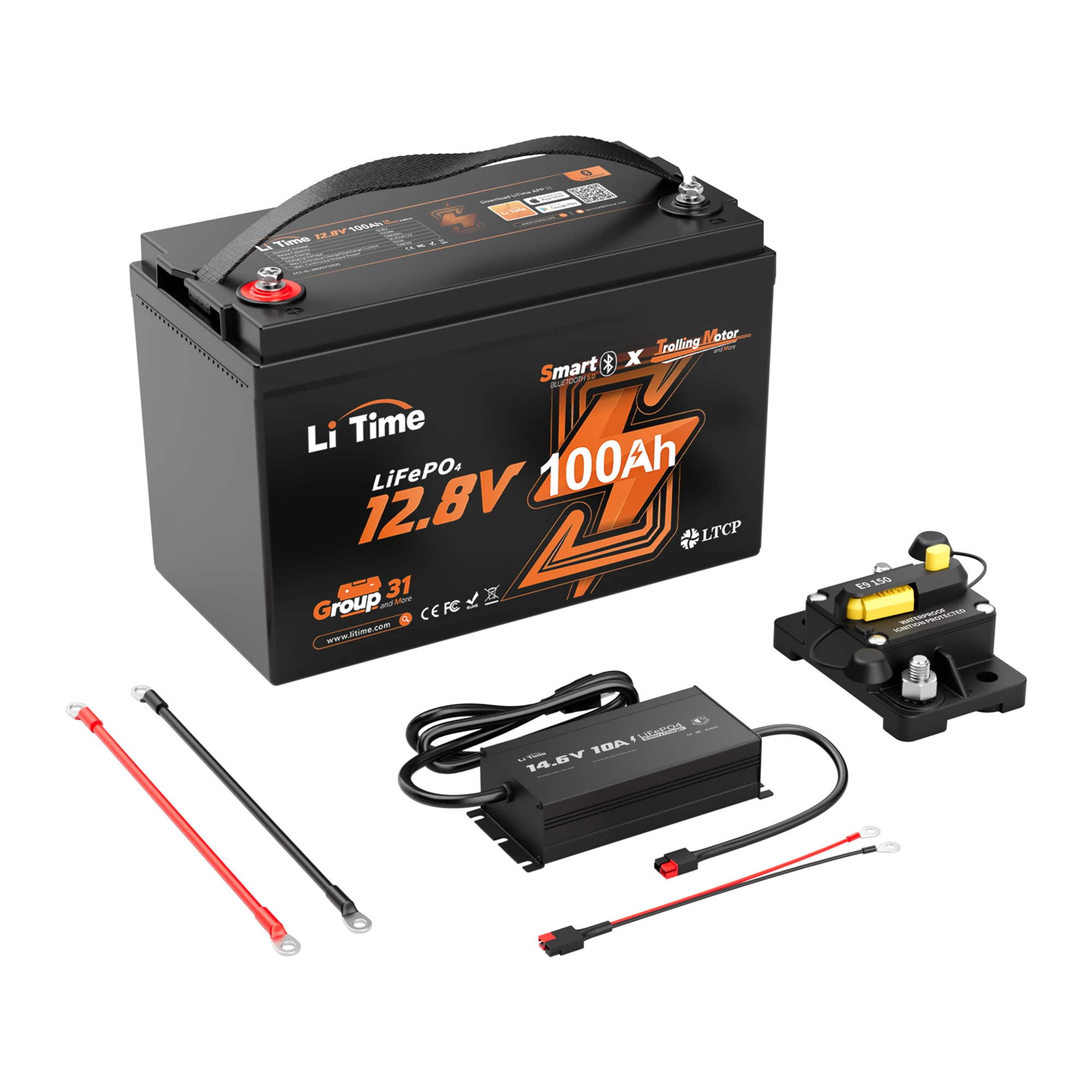 LiTime 12 Volt 100Ah TM Lithium Marine Trolling Motor Battery with Bluetooth