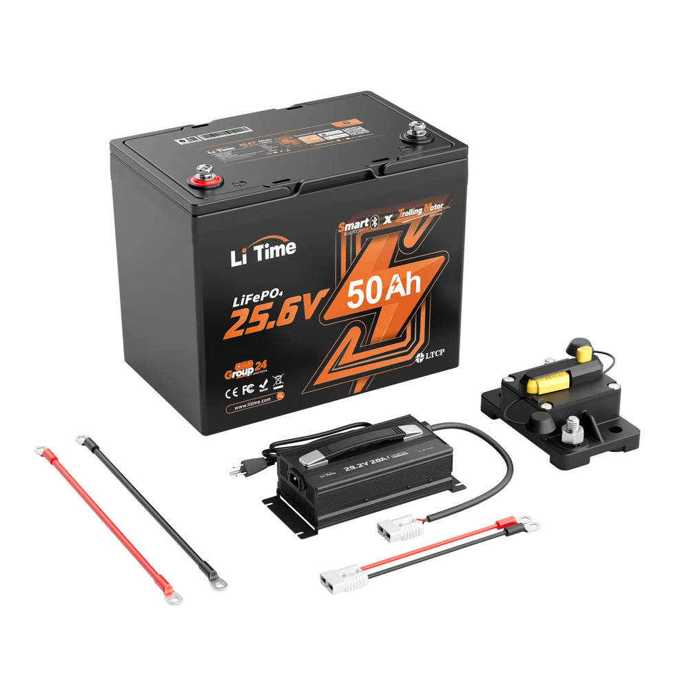 LiTime 24V 50Ah TM LiFePO4 Lithium Marine Trolling Motor Bluetooth Battery