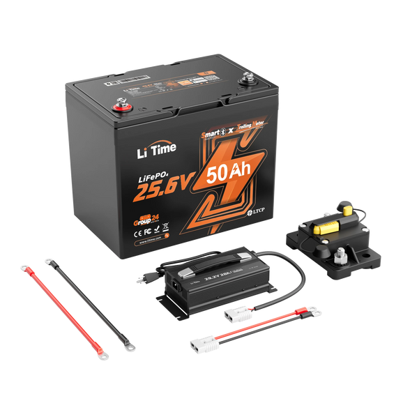 LiTime 24V 50Ah TM LiFePO4 Lithium Marine Trolling Motor Bluetooth Battery