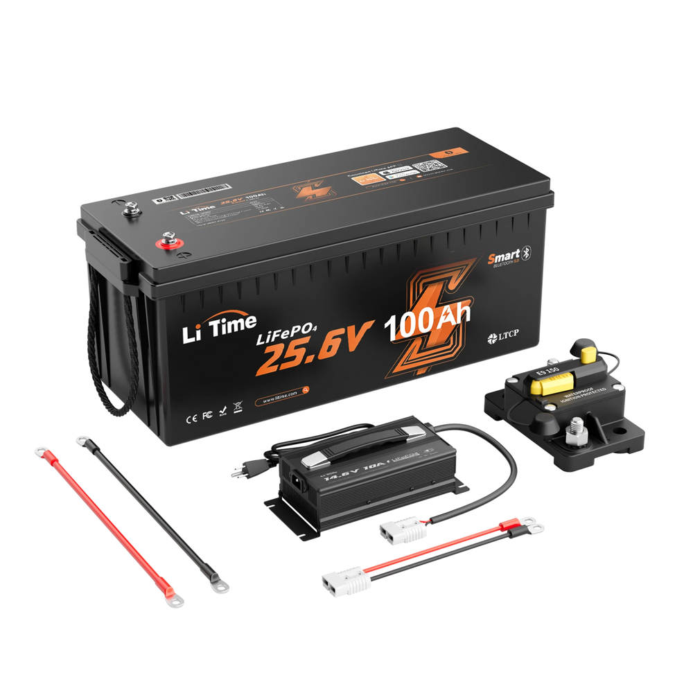 LiTime 24V 100Ah Bluetooth Lithium Battery with Low-Temp Cut-Off Protection, for Trolling Motors, RVs, Marine, Off-Grid and Home Energy