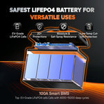 LiTime 12V 100Ah Bluetooth Trolling Motor Battery: EV-grade LiFePO4 cells, 20+ protections (moisture/salt-spray/low-temp), 100A BMS, 4000-15000 cycles