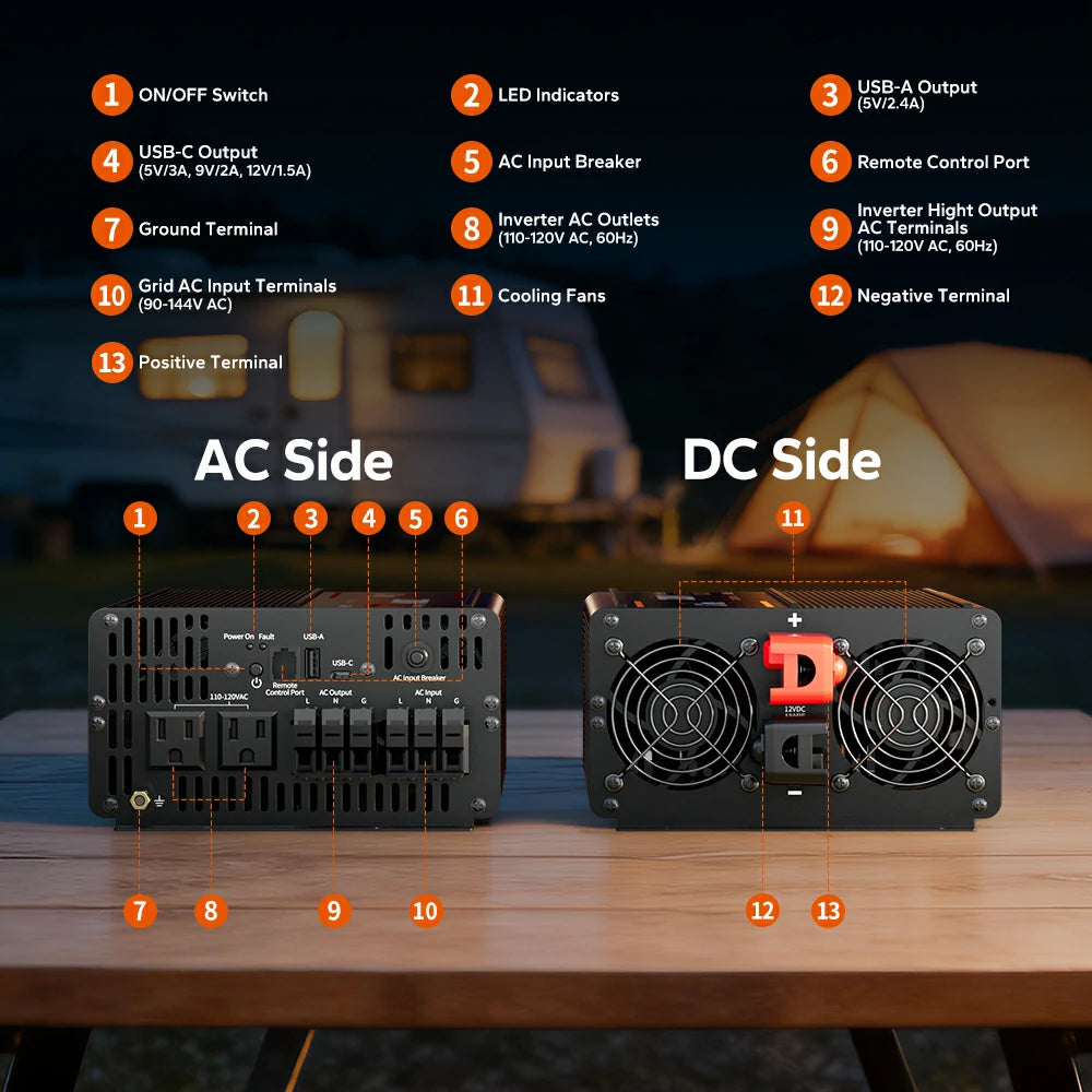 litime power inverters 2000 watt ac and dc side