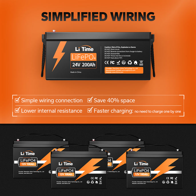 one 24v 200ah lithium battery vs 4*12v 100Ah battery conncet in series and parallel
