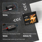 LiTime 12V 100Ah LiFePO4 battery: 100A charge/discharge, 500A peak (1s), heavy-load ready