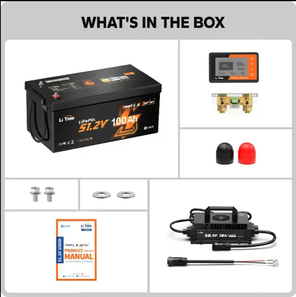 LiTime 48V 100Ah Lithium Battery Kit for Golf Cart & Lawn Mower