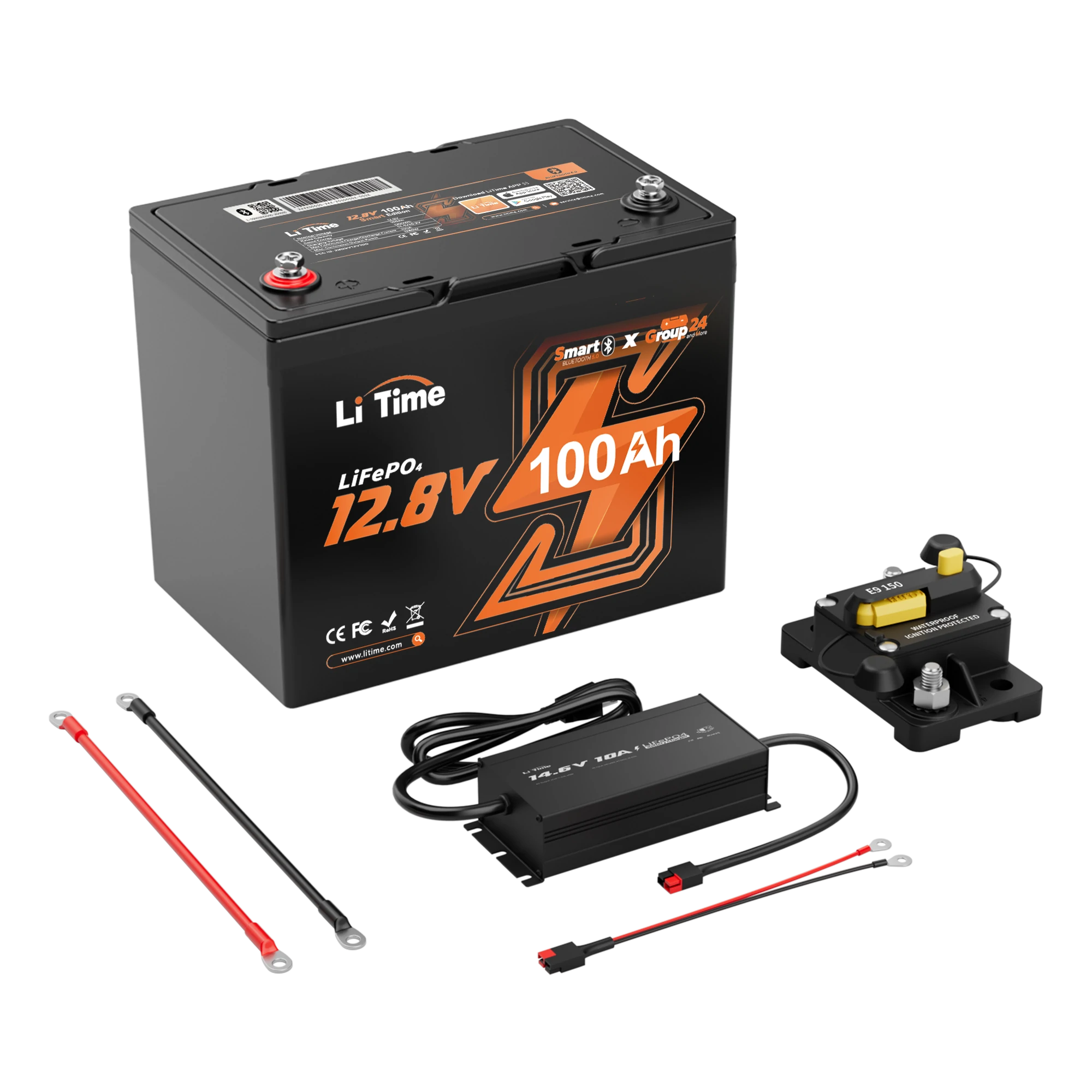 LiTime 12V 100Ah Group 24 Bluetooth LiFePO4 Lithium Deep Cycle Battery