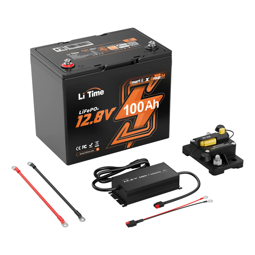 LiTime 12V 100Ah Group 24 Bluetooth LiFePO4 Lithium Deep Cycle Battery