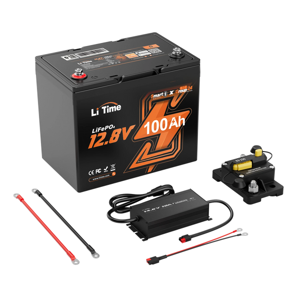 LiTime 12V 100Ah Group 24 Bluetooth LiFePO4 Lithium Deep Cycle Battery