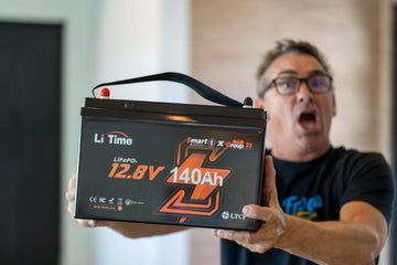 litime customer feedback of a man holding a 12v 140ah group 31 battery showing his satisfaction