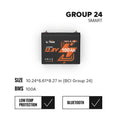 LiTime 100Ah Group 24 smart LiFePO4 battery with Bluetooth, low-temp protection, and 100A BMS
