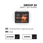 LiTime 12.8V 100Ah Group 24 LiFePO4 battery with Bluetooth, self-heating, and 100A BMS