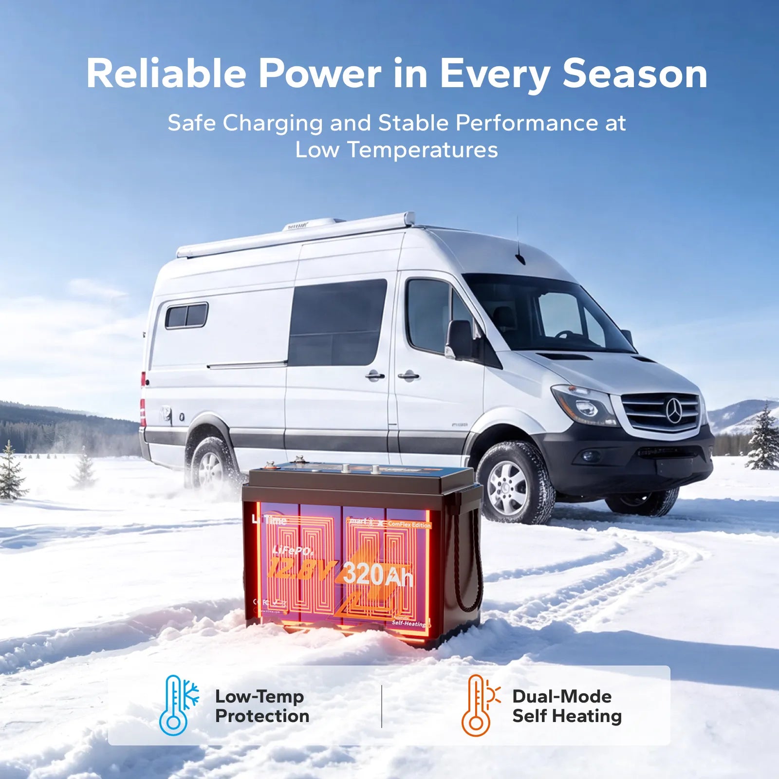 LiTime LiHeat™ 12V 320Ah Victron Communication Bluetooth Self-heating Lithium Battery for RV, Camping, Marine and Truck