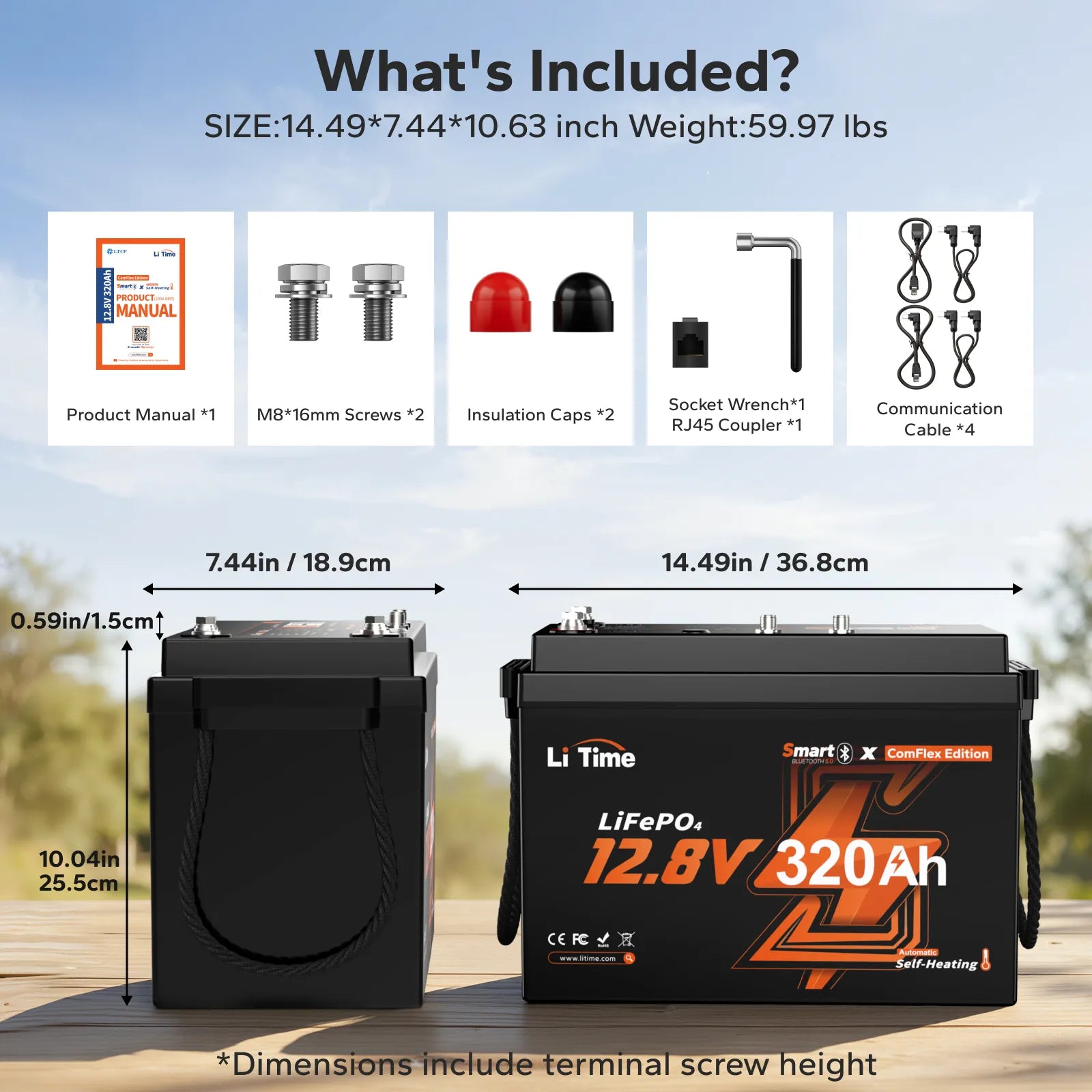 LiTime LiHeat™ 12V 320Ah Victron Communication Bluetooth Self-heating Lithium Battery for RV, Camping, Marine and Truck