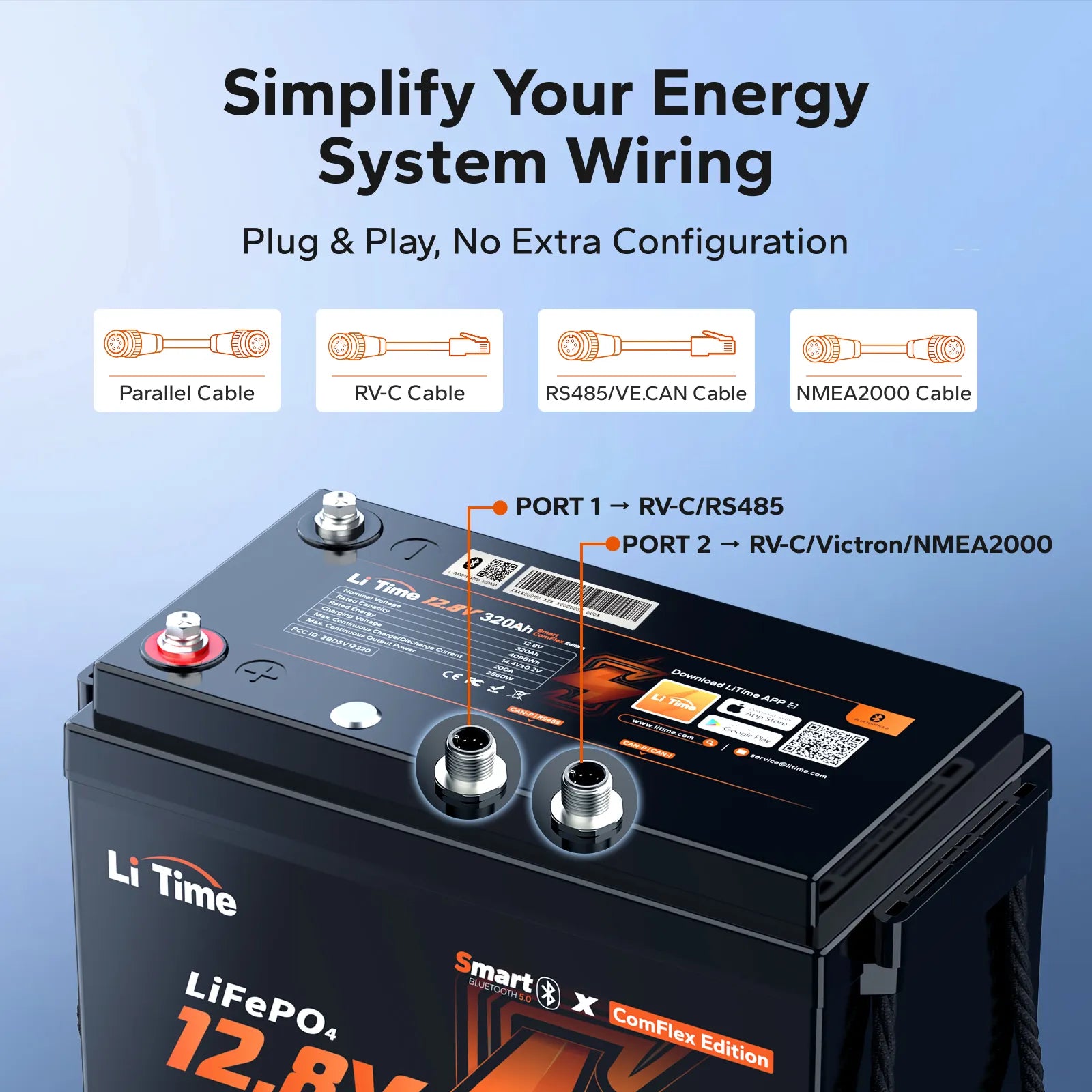 LiTime LiHeat™ 12V 320Ah Victron Communication Bluetooth Self-heating Lithium Battery for RV, Camping, Marine and Truck