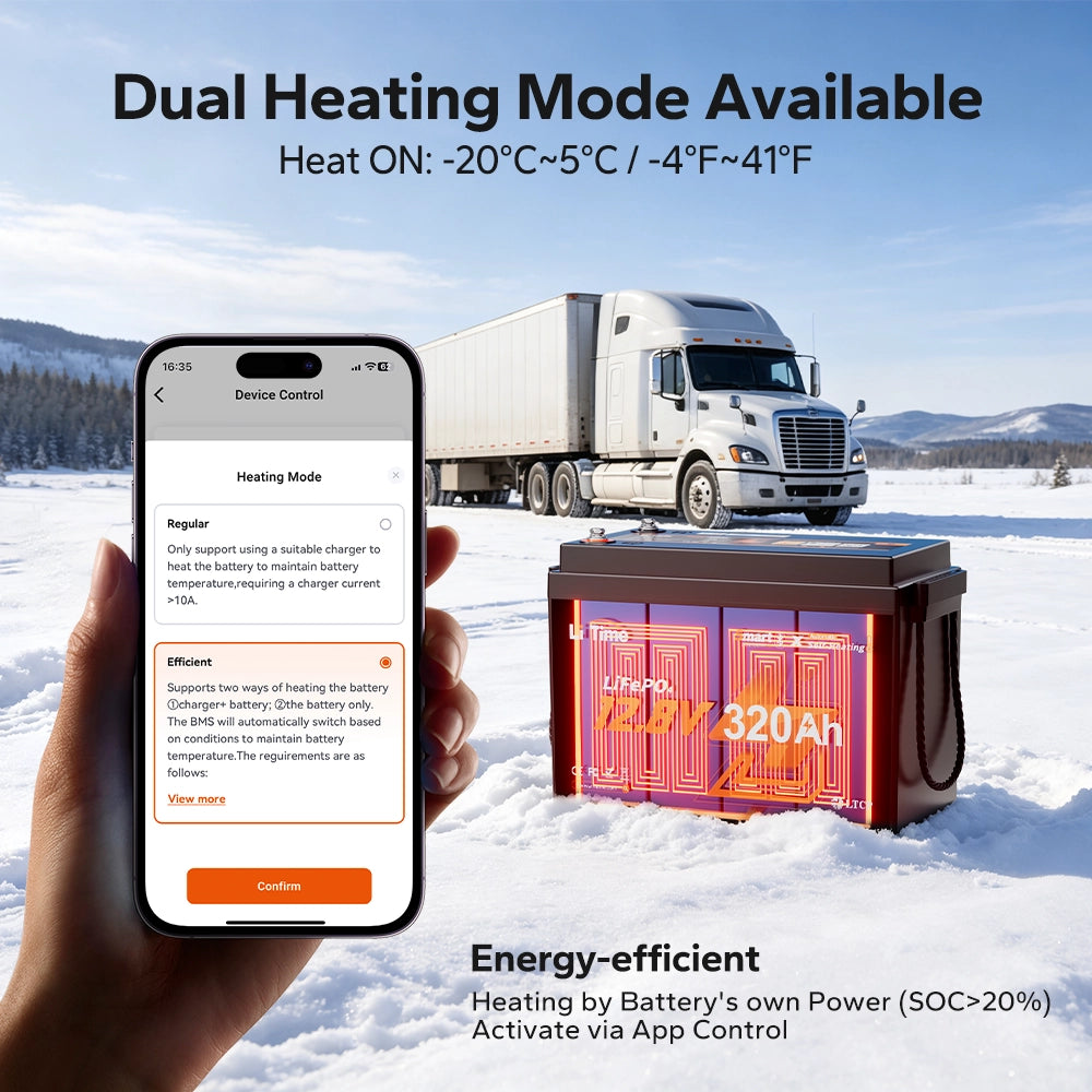 LiTime LiHeat™ 12V 320Ah Mini Dual-Mode Self Heating Smart Lithium Battery for Truck
