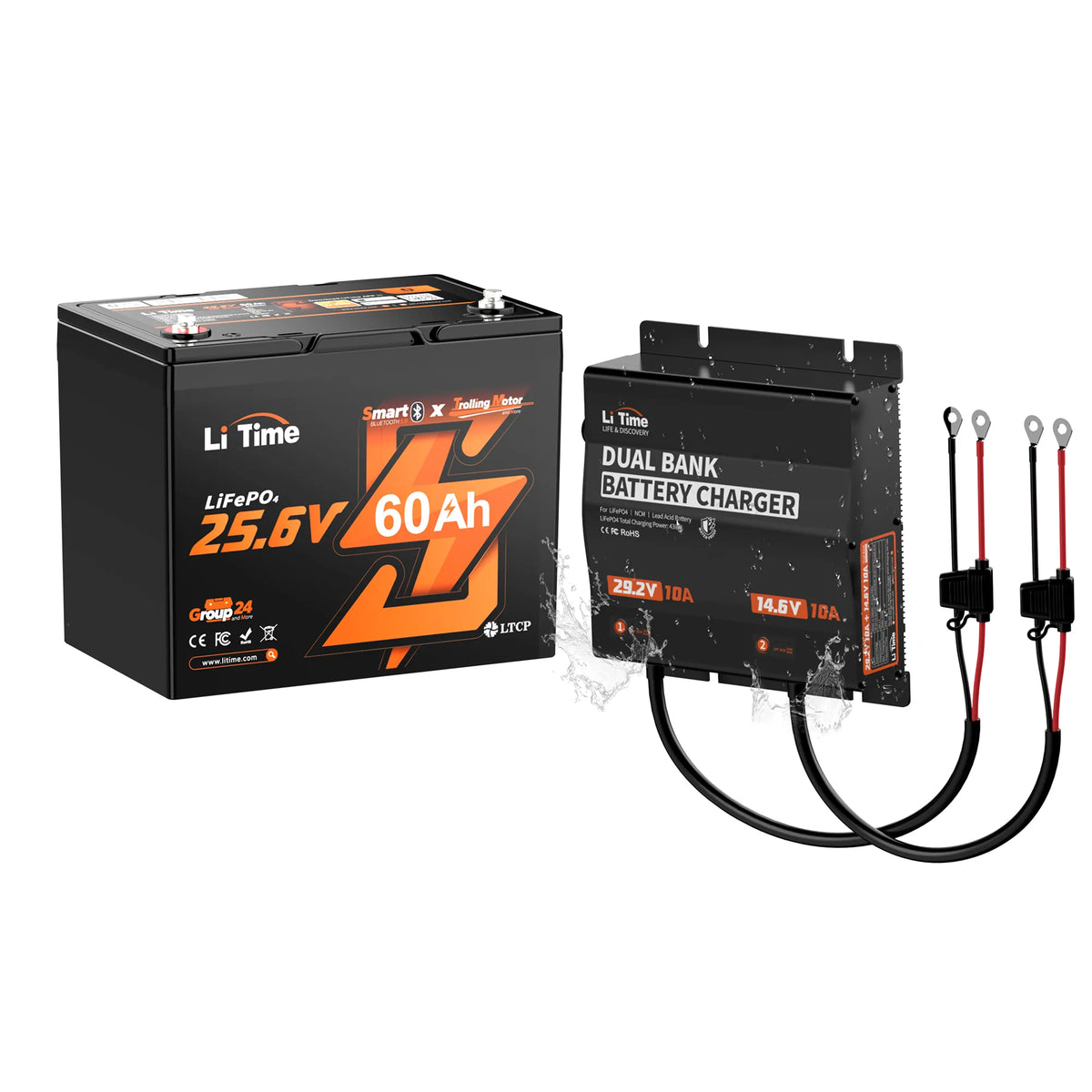 LiTime 24V 60Ah Group 24 LiFePO4 Trolling Motor Battery with Bluetooth