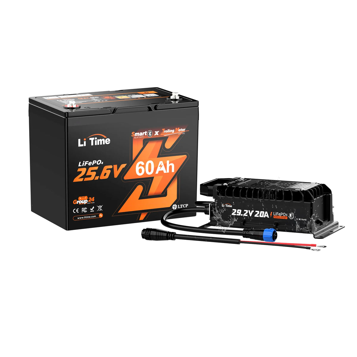 LiTime 24V 60Ah Group 24 LiFePO4 Trolling Motor Battery with Bluetooth