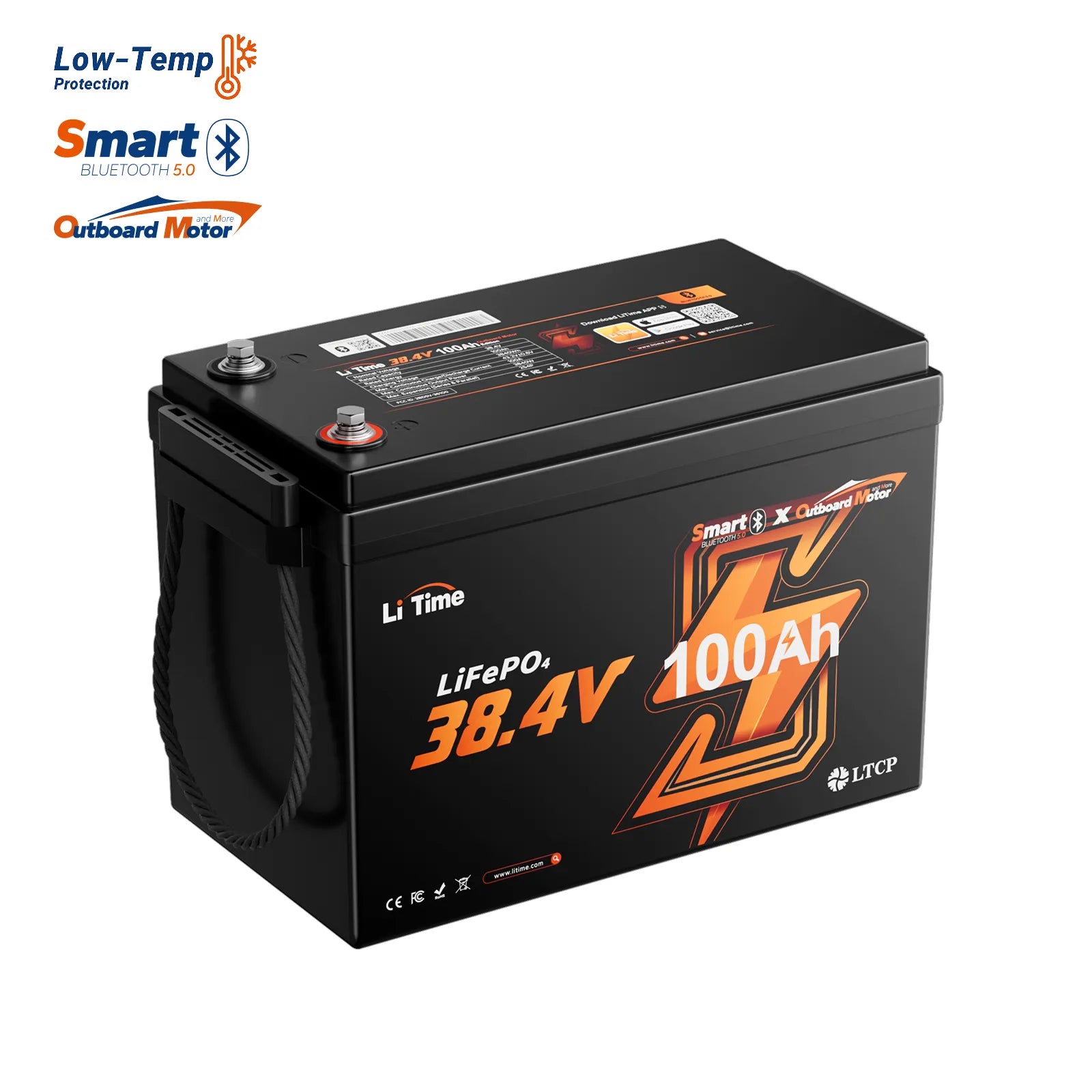 LiTime 36V 100Ah Compact Bluetooth Lithium Battery for Trolling Motors & Electric Outboards
