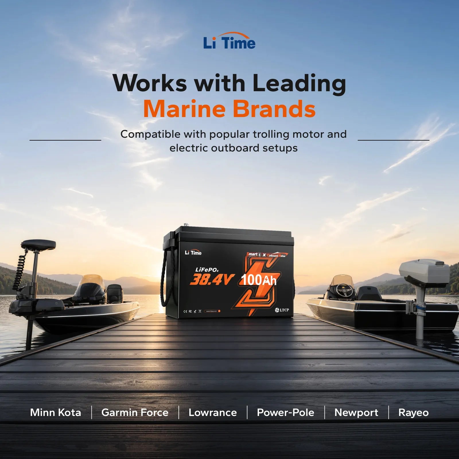 LiTime 36V 100Ah Compact Bluetooth Lithium Battery for Trolling Motors & Electric Outboards