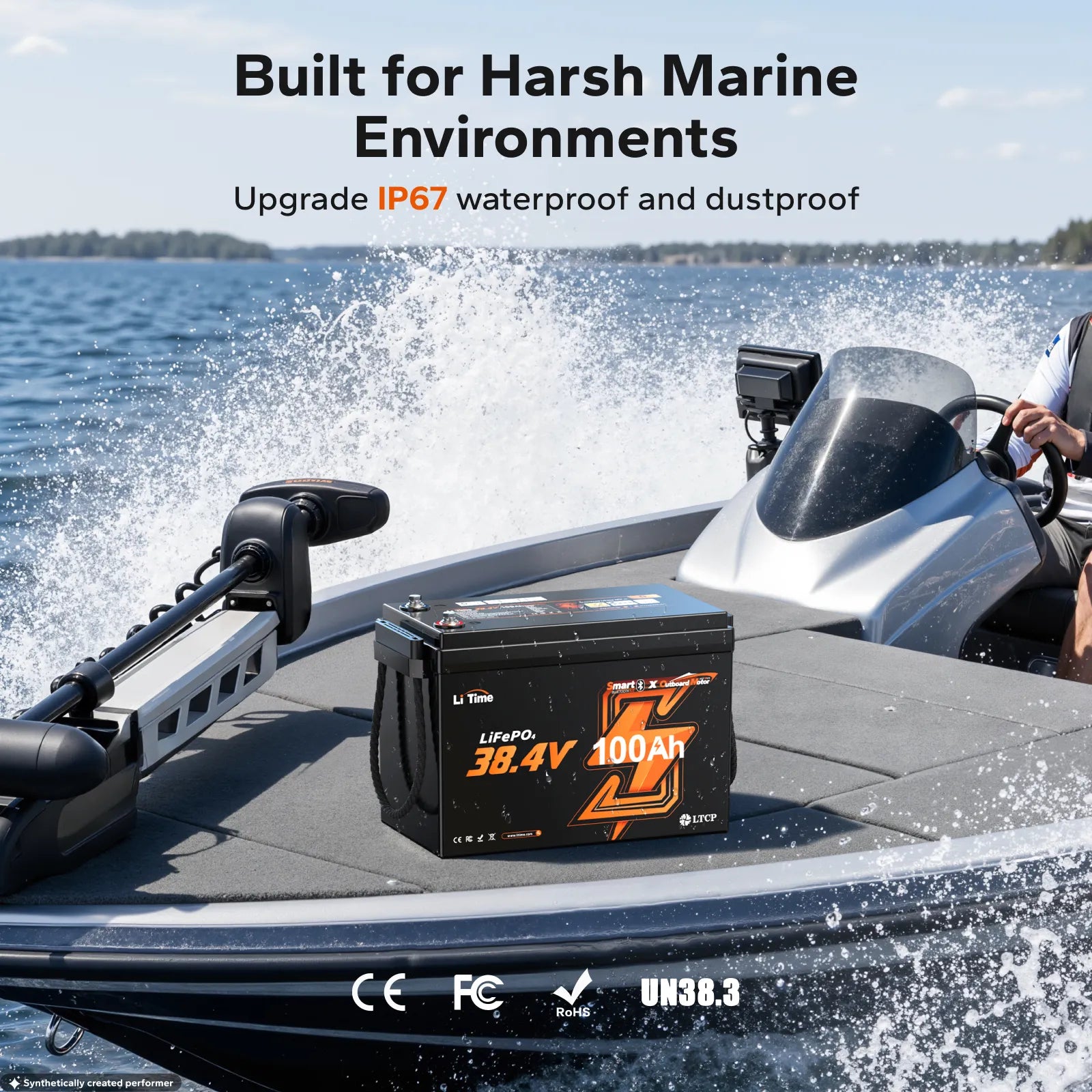 LiTime 36V 100Ah Compact Bluetooth Lithium Battery for Trolling Motors & Electric Outboards