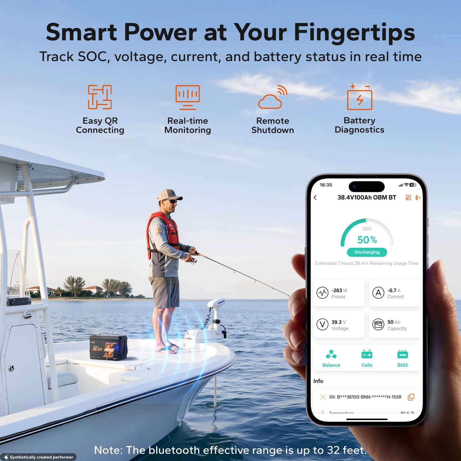 LiTime 36V 100Ah Compact Bluetooth Lithium Battery for Trolling Motors & Electric Outboards