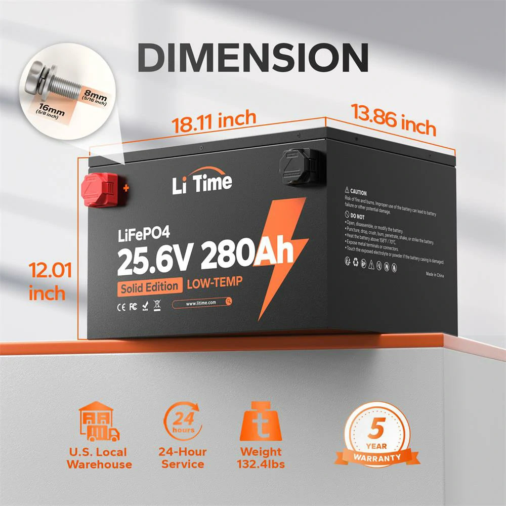 dimensions and weight of LiTime 24V280Ah lithium battery